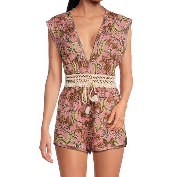 Free People Watching Waves Sleeveless Plunging V-Neck Woven Romper Brand New NWT - Picture 4 of 10